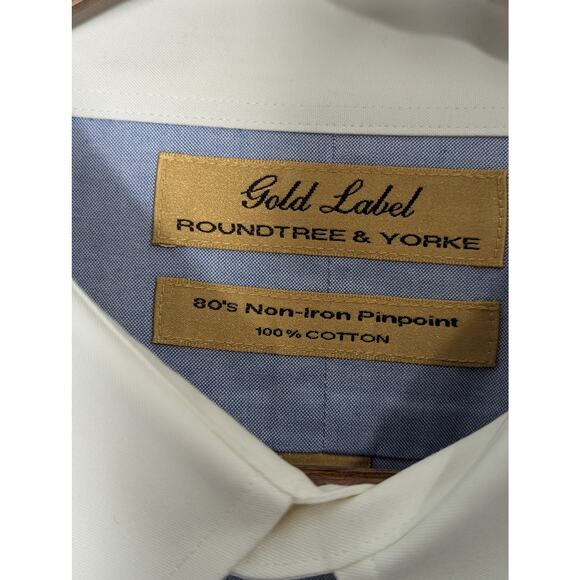 Roundtree & Yorke Gold Label Non-Iron Pinpoint Blue Dress Shirt Size 18/34 - Picture 3 of 7